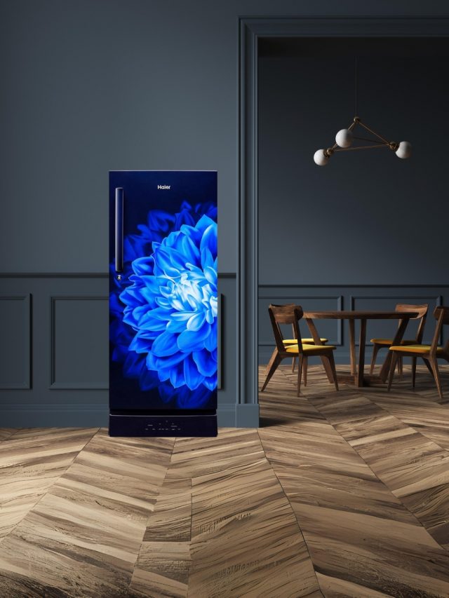 Haier 215L 5 Star Inverter Technology Direct Cool Single Door Refrigerator With Toughened Glass Shelf Base Drawer Comes In Glossy Marine Dahelia Finish HRD-2355PMD-P