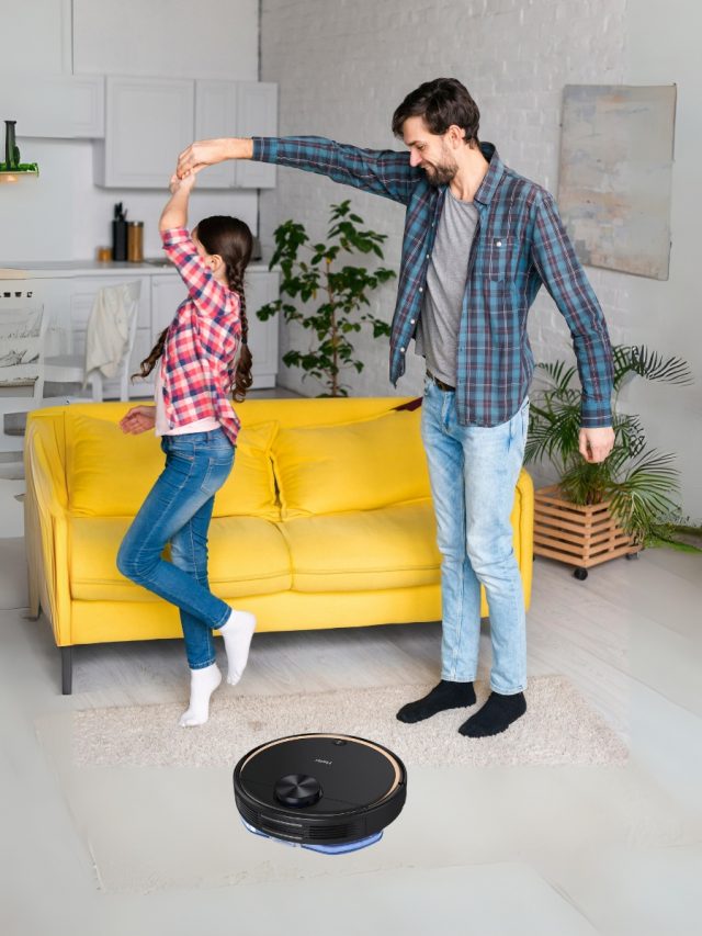 Robot Vacuum Cleaners and father daughter dancing