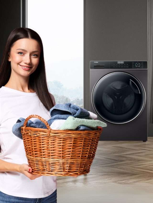 Woman With Cloths and washing Machine