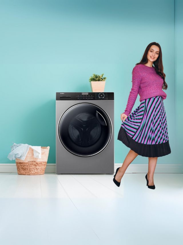 Woman With Heavy cloths and washing machine