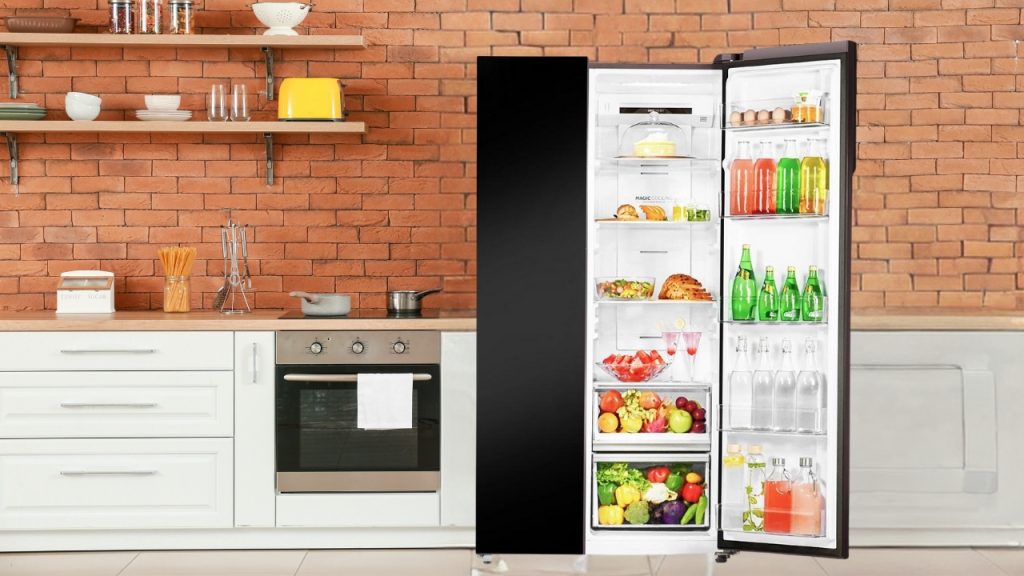 Haier Vogue Series 602L , Black Yello W Glass Finish 2 Door Side By Side Convertible Refrigerator HRS-682KYG