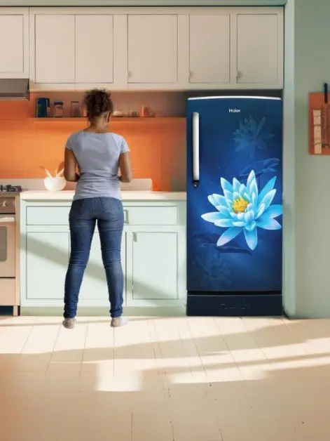 Single Door Refrigerator and woman in kitchen