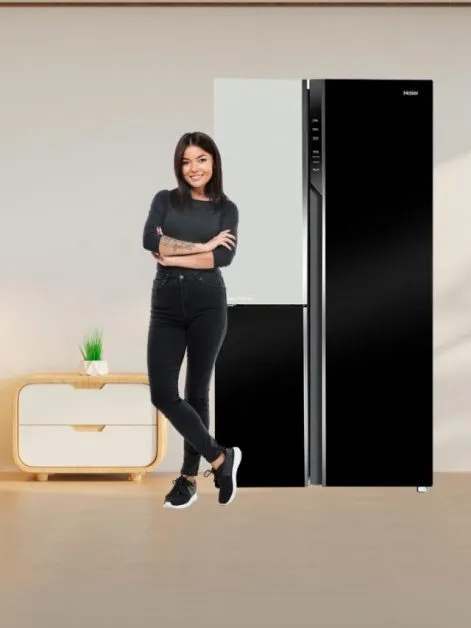 Vogue Series 598L, Black White Glass Finish Refrigerator