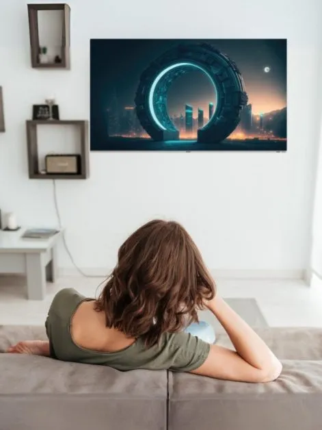 Woman watching LED TV