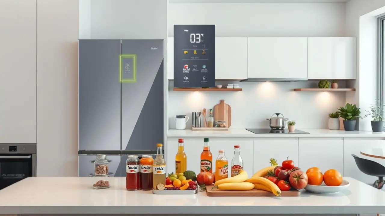 Colorful Digital Display in 4 door Refrigerator