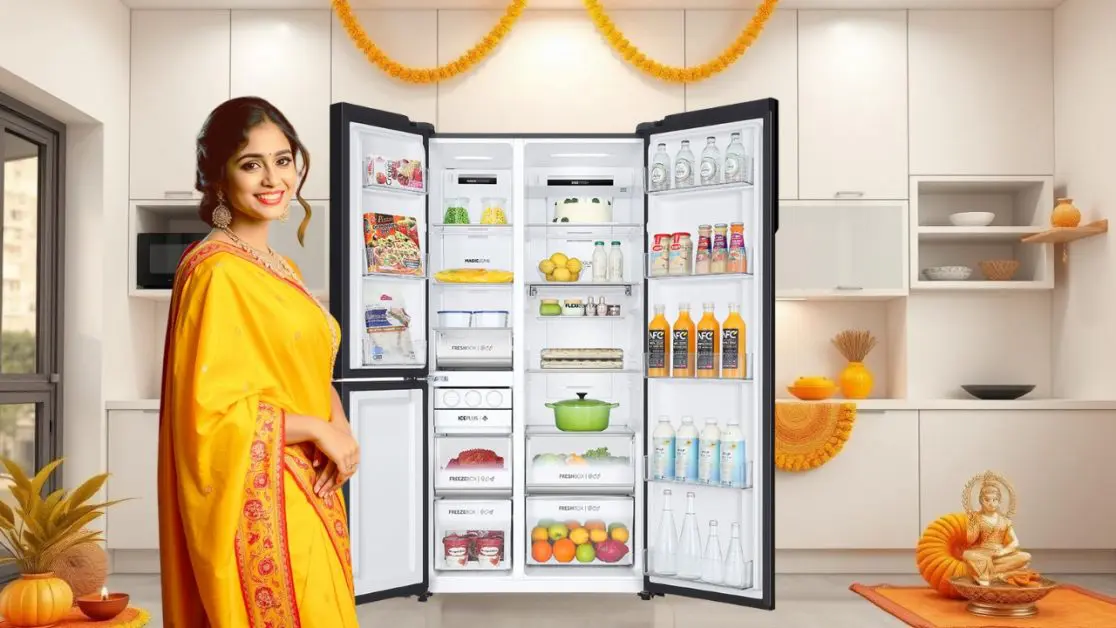 Refrigerator Door Shelves and Compartments Organized for basant panchami Meal Prep