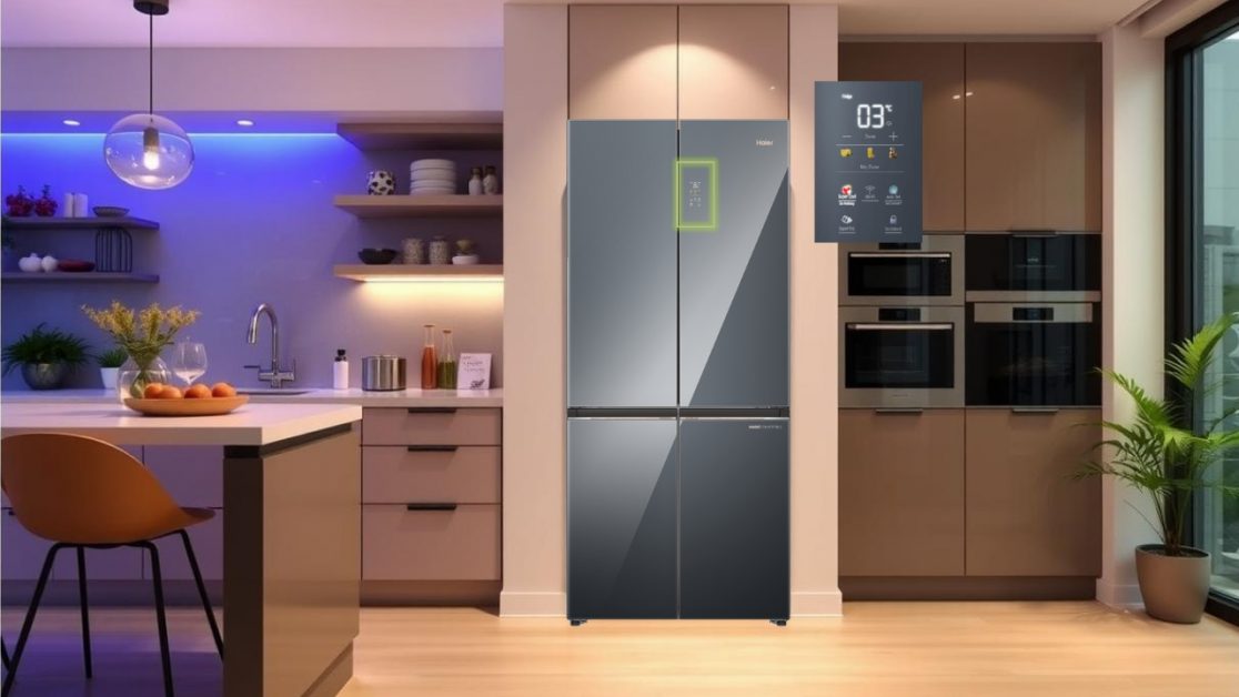 Colorful Digital Display Panel in 4 door refrigerator