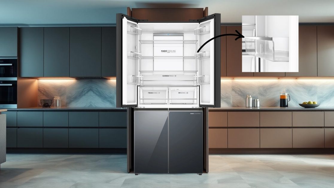 Anti-tipping door racks in 4 door refrigerator