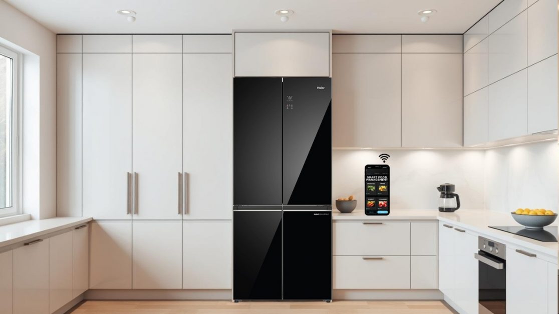 Black Glass 4-Door Convertible Refrigerator
