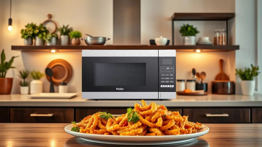 Microwave with built in Air Fryer and fried meal
