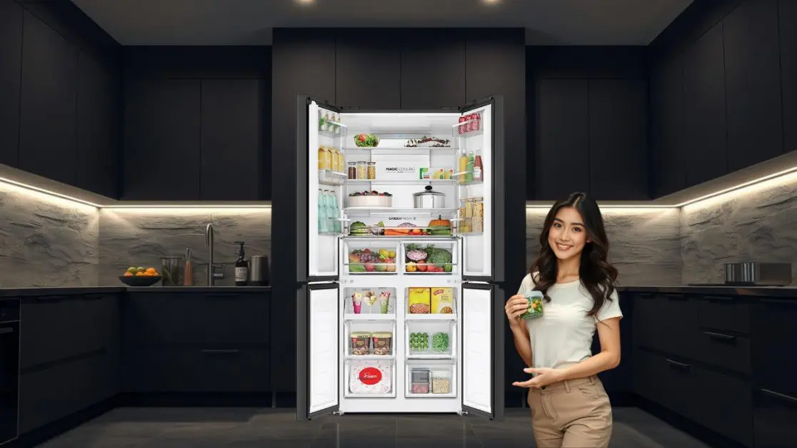 Store food strategically in 4 door refrigerator
