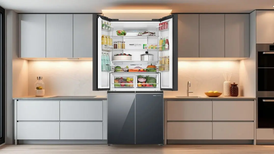 Utilize anti tipping door rack in 4 door refrigerator