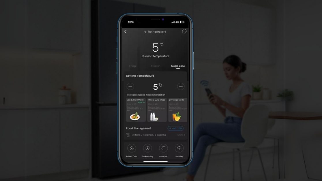 Haismart app interface for using refrigerator