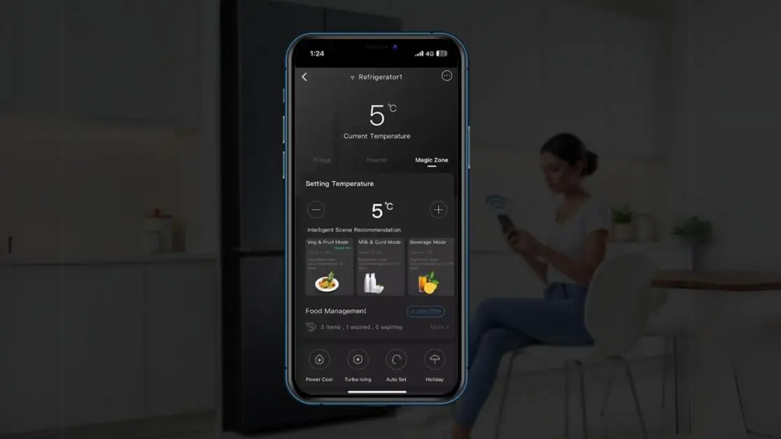 Haismart app interface for using refrigerator