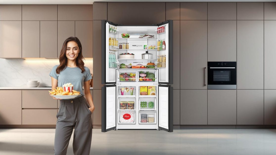 Keep your movie night snacks fresh in 4 door refrigerator