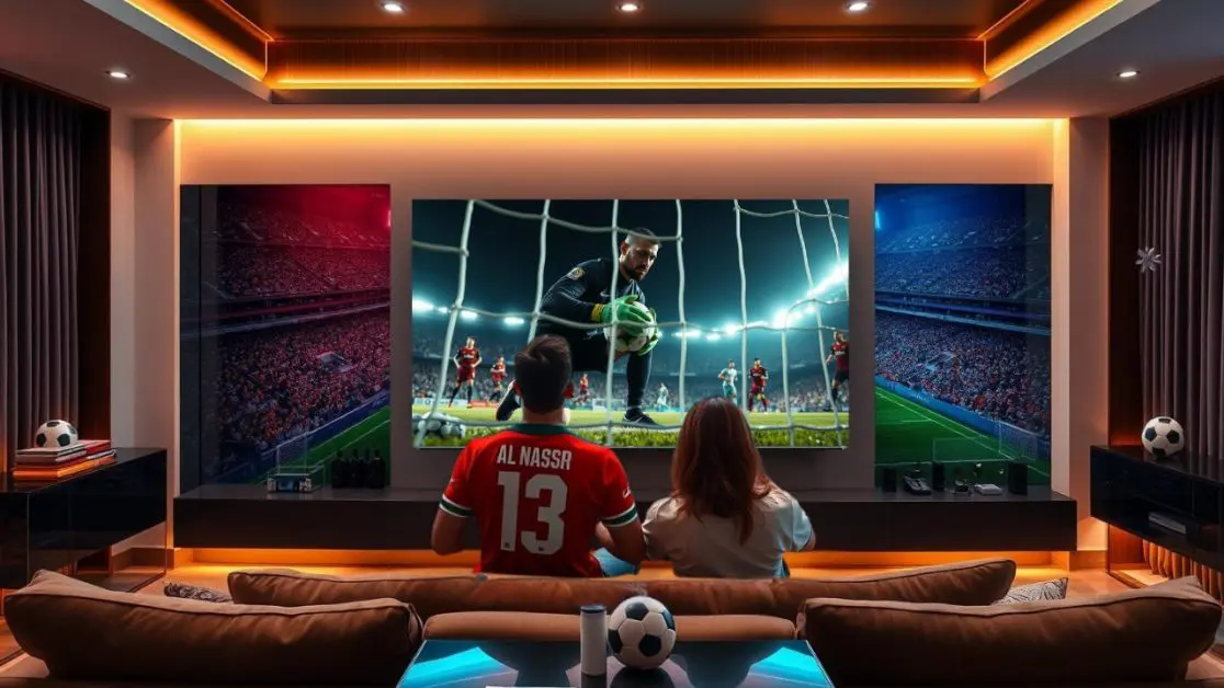 Watch Al Nassr vs Al Akhdoud football Match in Mini LED TV