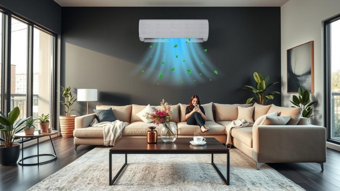 Woman Enjoying Air conditioners cool air