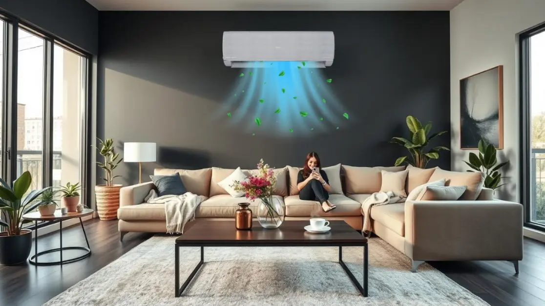 Woman Enjoying Air conditioners cool air