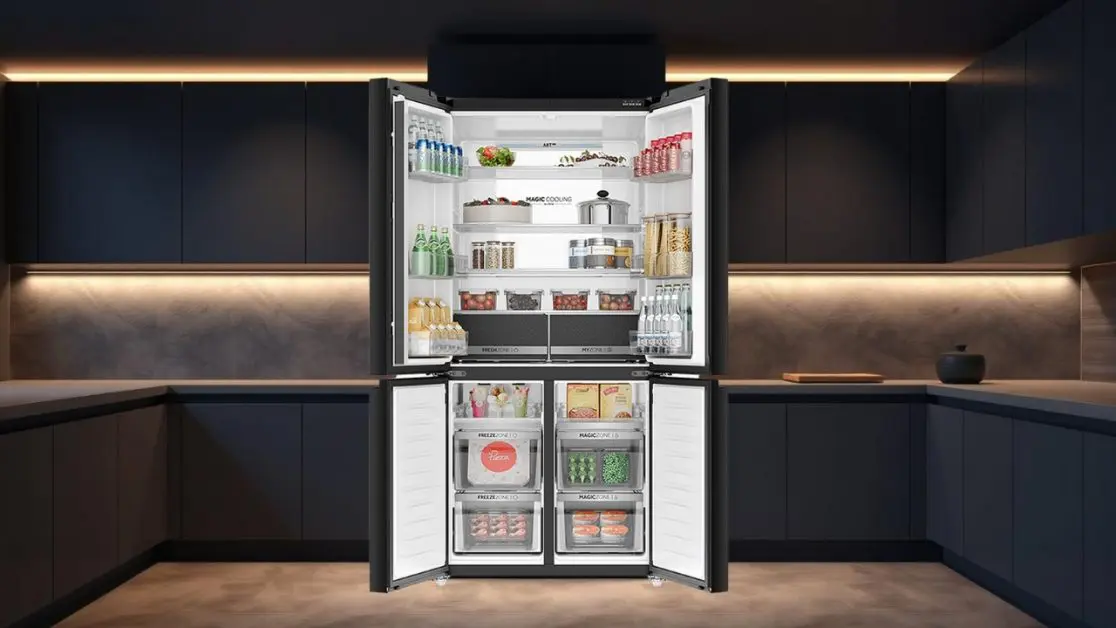 largest surface LED back panel in 4 door refrigerator
