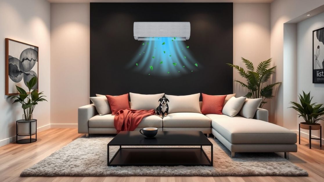 Air conditioner filter cleans air for pets