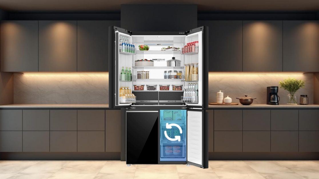 Black Glass 4-Door Convertible Refrigerator