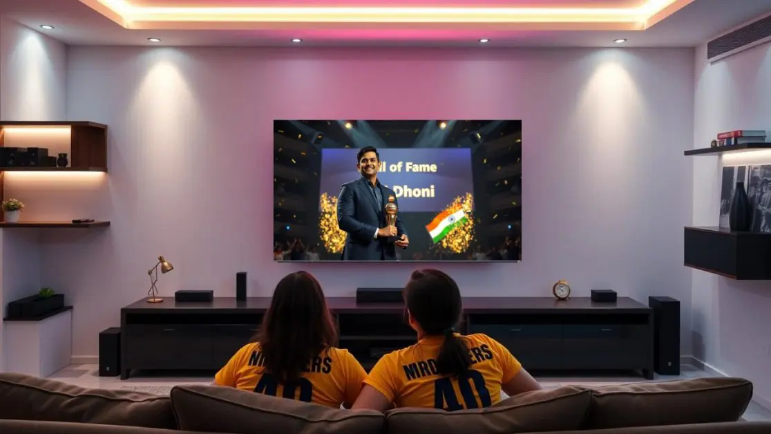 Watch MS Dhoni Getting honoured with hall of fame on a big tv Watch MS Dhoni Getting honoured with hall of fame on a big tv