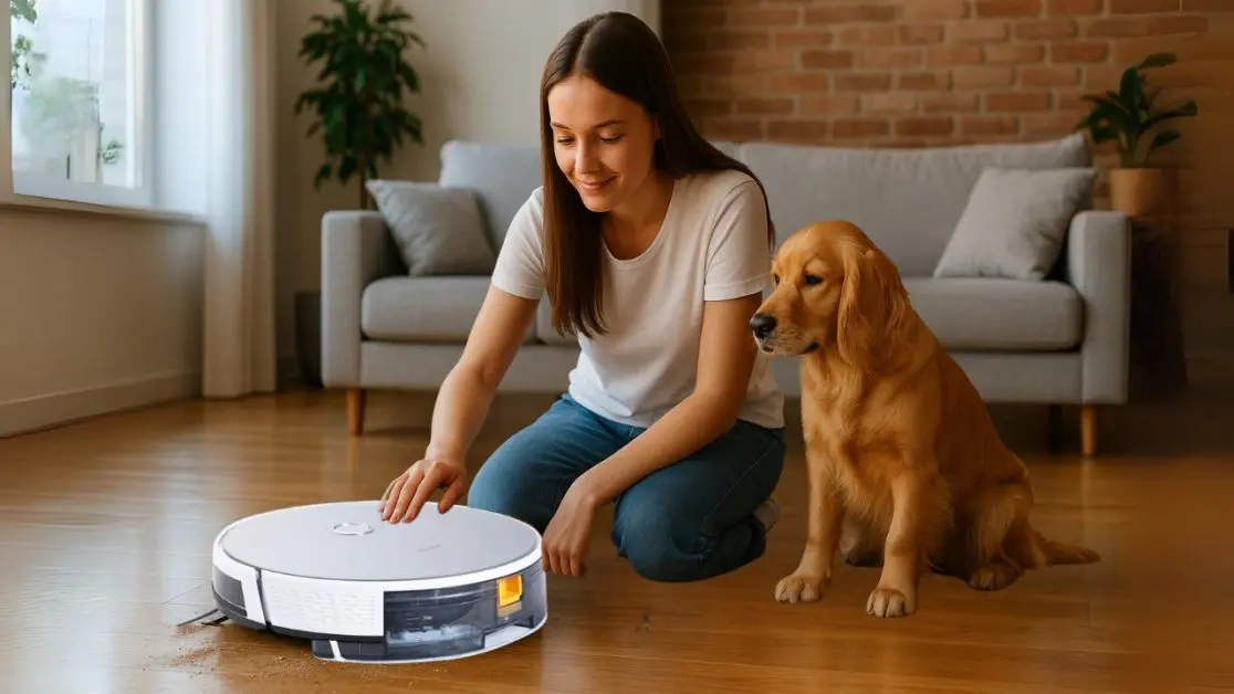Clean dogs fur with robot vacuum cleaner