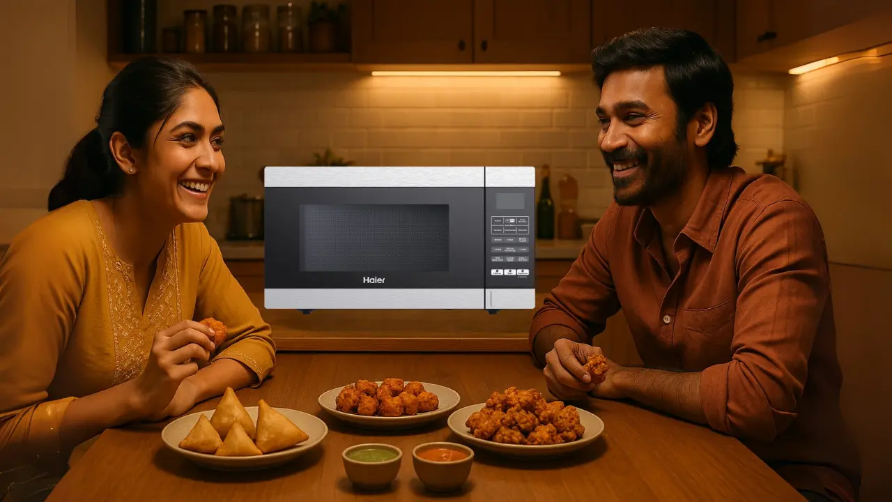 Dhanush and Mrunal Thakur enjoying their microwave air fried snacks