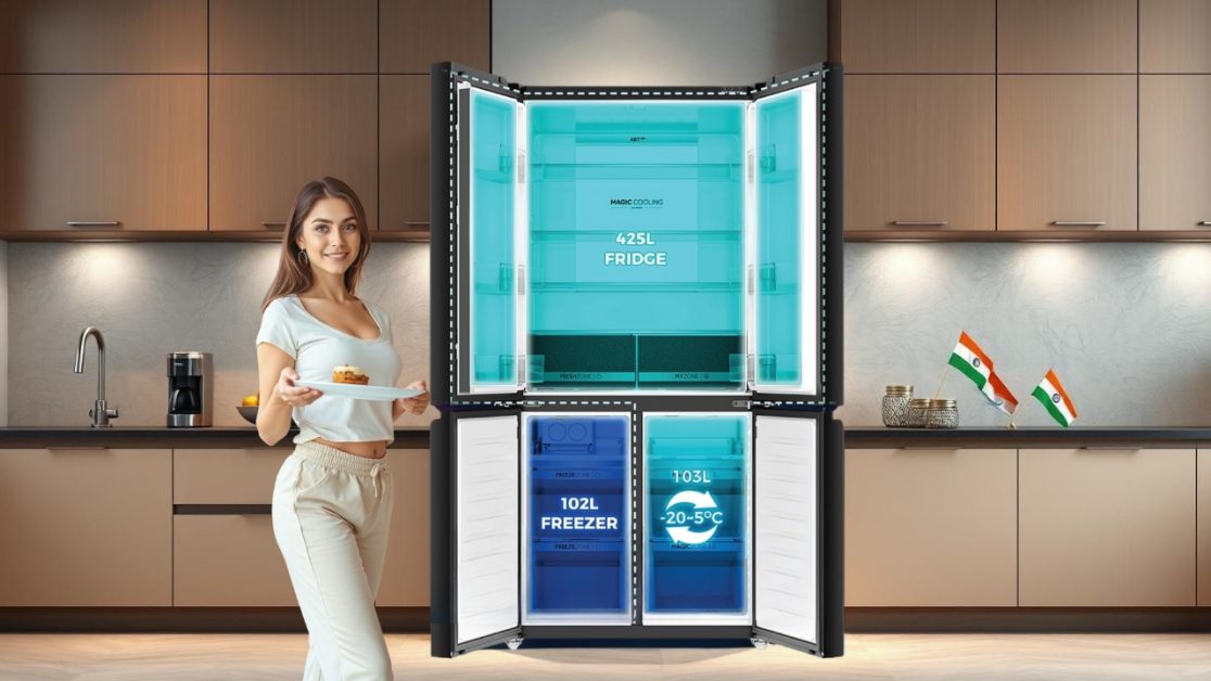 Get Black Glass 4-Door Convertible Refrigerator this Independence day
