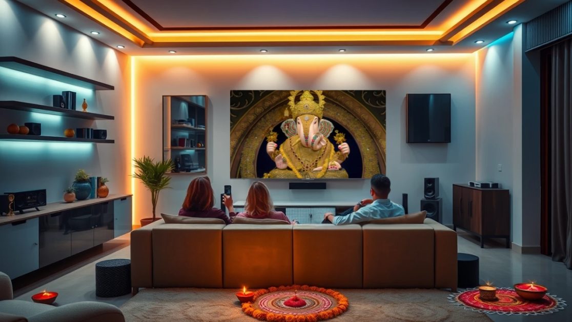 Grand Darshan lord ganesha with big screen LED TV