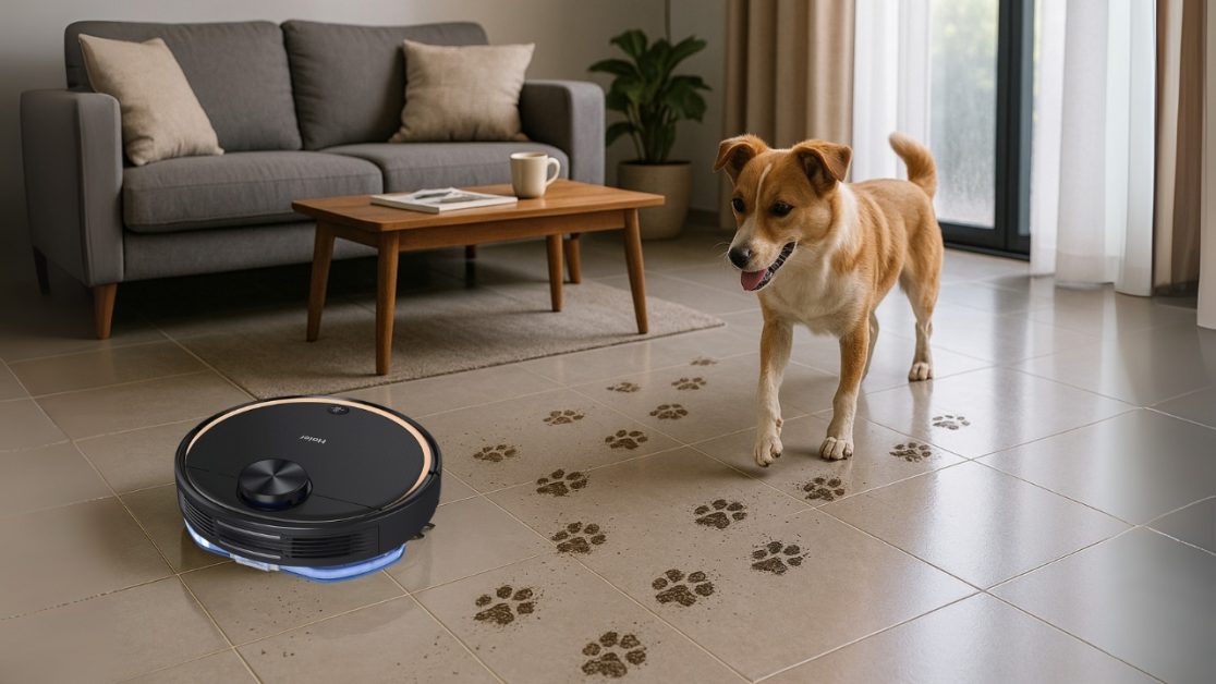 Robot vacuum stops the muddy pawprint spread