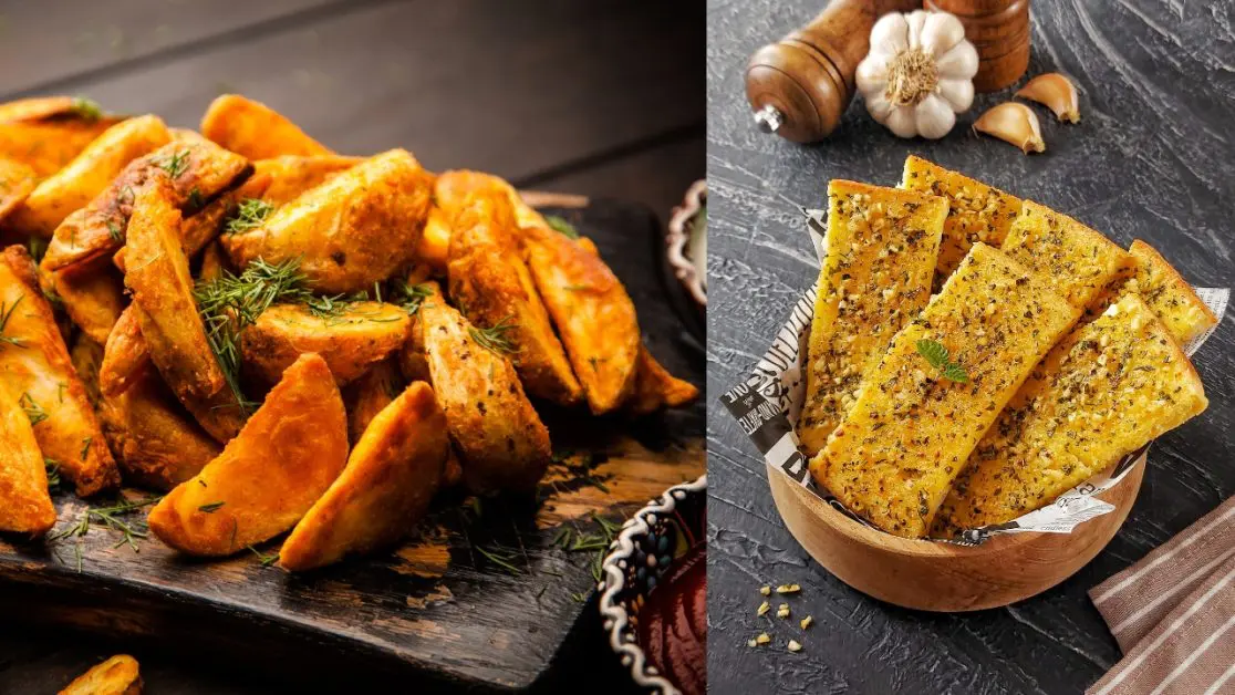 Potato Wedges and Garlic Bread