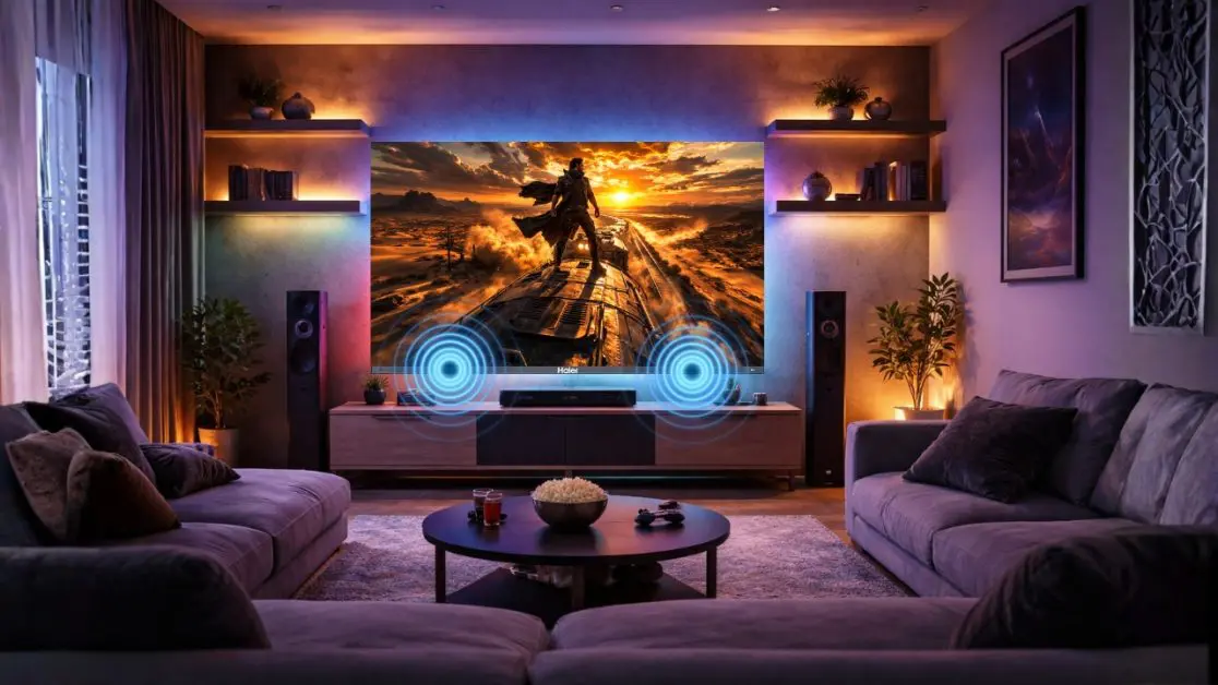Mini LED TV with Sound by KEF support