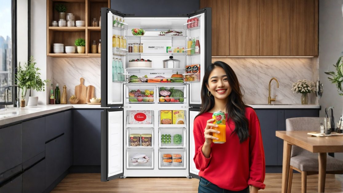 Smart shelving for large utensils in refrigerator
