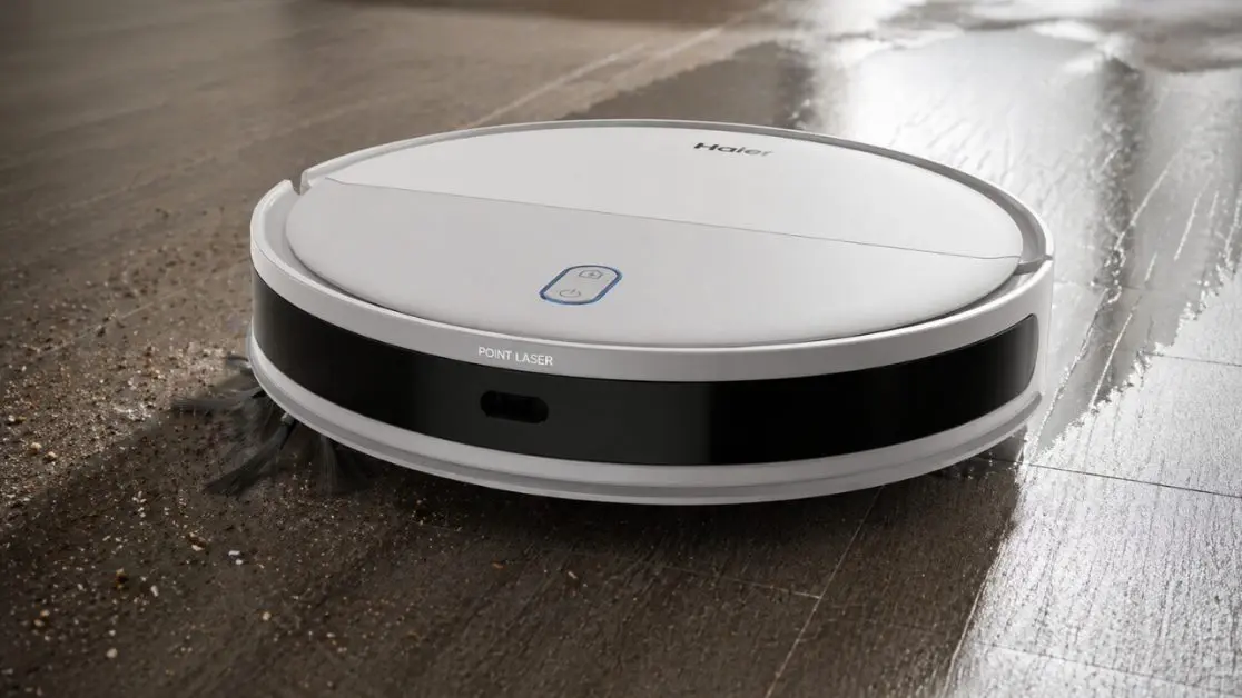 Mopping and vacuuming the floor with perfect robot vacuum cleaner