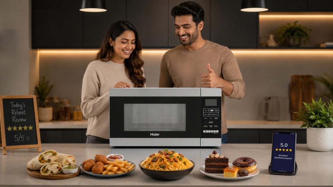 Users reviewing microwave