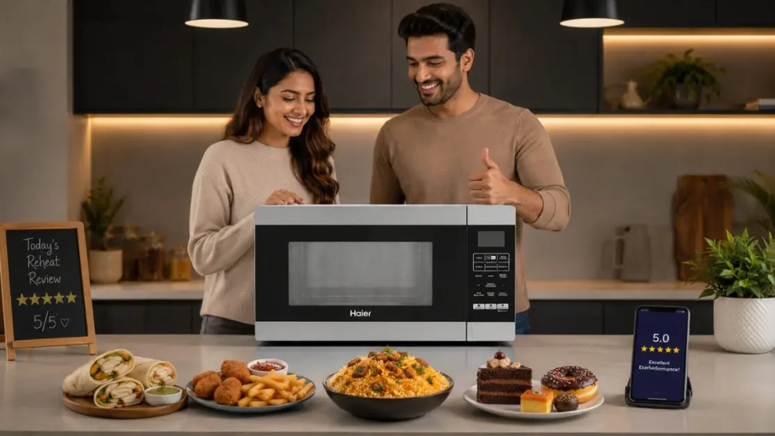 Users reviewing microwave