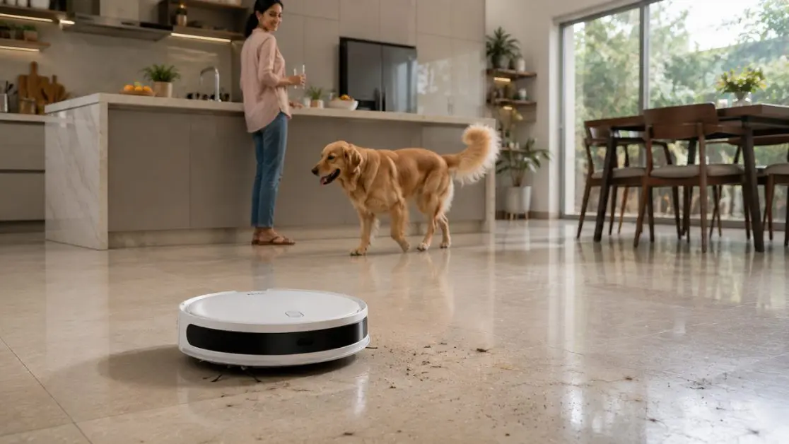 Robot Vacuum Cleaning Kitchen Floor
